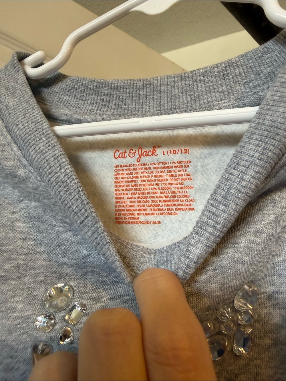 Cat & Jack Gray Crewneck Sweater with Crystal Bow - Picture 2 of 2